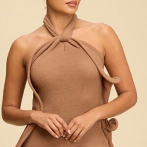 Sculptural Knit Halter Top – Chocolate