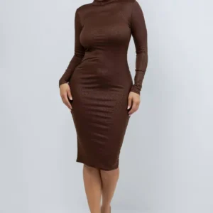 D14554 FAUX CRUSHED LEATHER MIDI DRESS