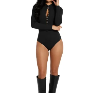 Black Hook and Eye Long Sleeve  Bodysuit