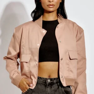 The OC Signature Satin Finish Cropped Bomber Jacket