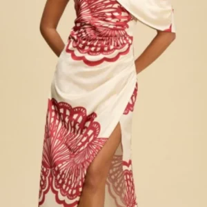 HOC One-Shoulder Printed Resort Maxi Dress – Crimson Ivory