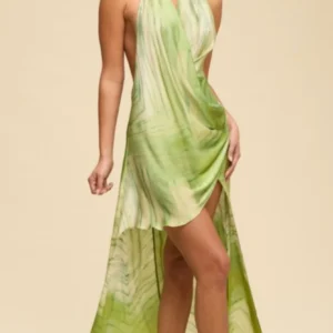 HOC Resort Marble Halter Maxi Dress - Sage