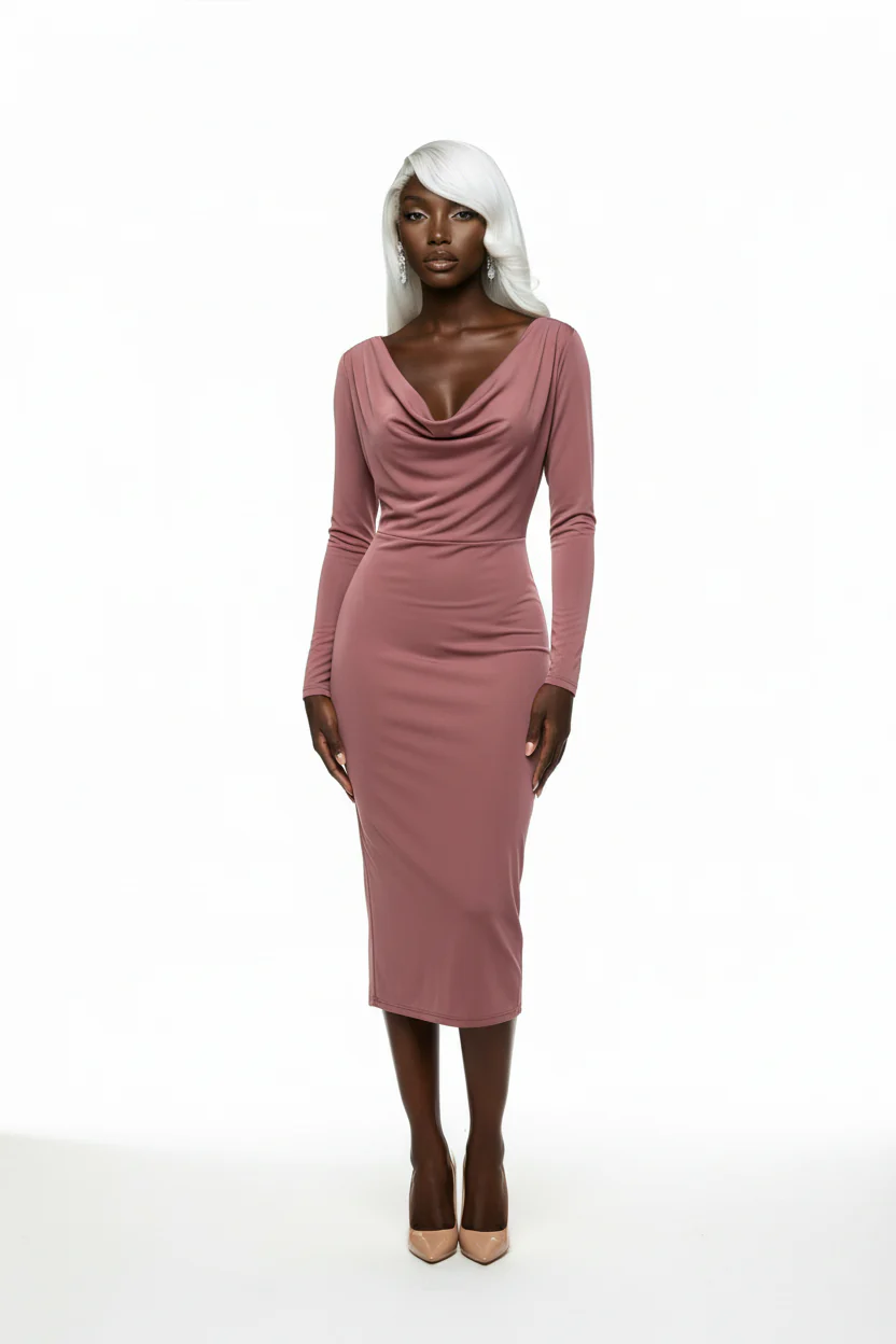 Cowl Neck Midi Dress - Image 2