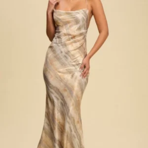 Resort Marble Halter Maxi Dress – Gold
