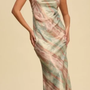Resort Marble Halter Maxi Dress – Sage
