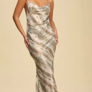 Resort Marble Halter Maxi Dress – Teal