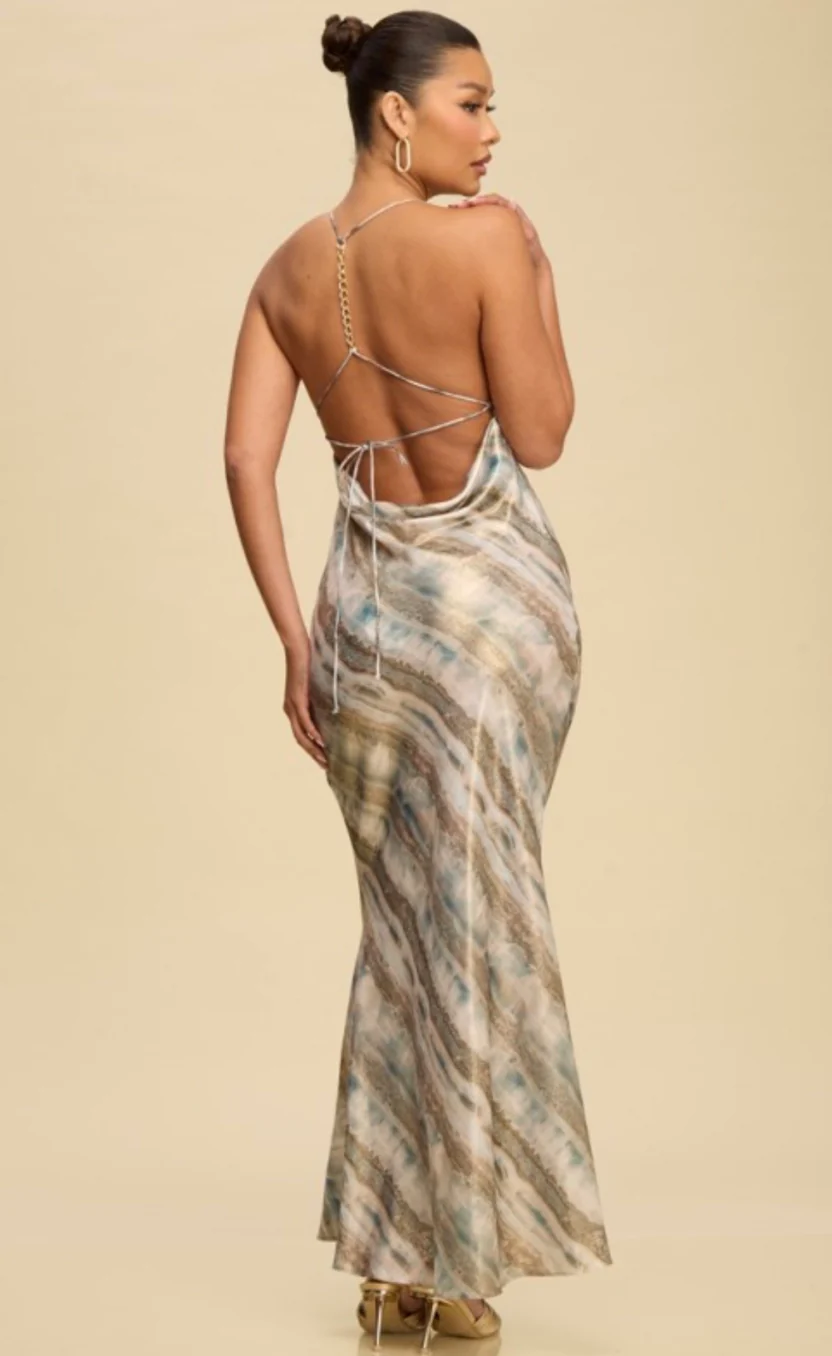 Resort Marble Halter Maxi Dress – Teal - Image 2
