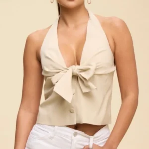 Riviera Bow Halter Top - Champagne