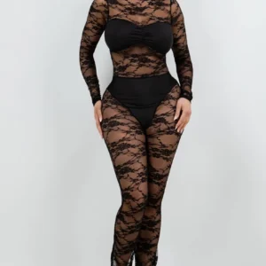 Lace Jumpsuit with Ice Scuba Bra and Panty With Back