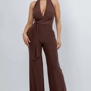 J8167 HALTER JUMPSUIT WITH WRAP TIE