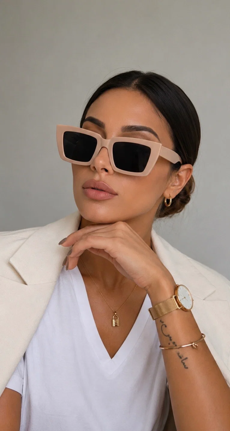 Beige Oversized Square Sunglasses – Quiet Luxury Collection - Image 3
